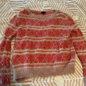 Beauitful fuzzy fair-isle pink and coral sweater